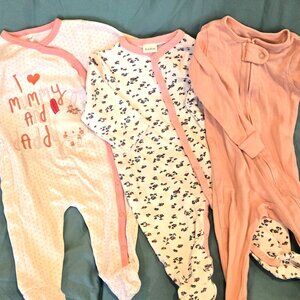 Infant Girls Cotton Footed Pajamas Size 6-9 Months, Lot of 3